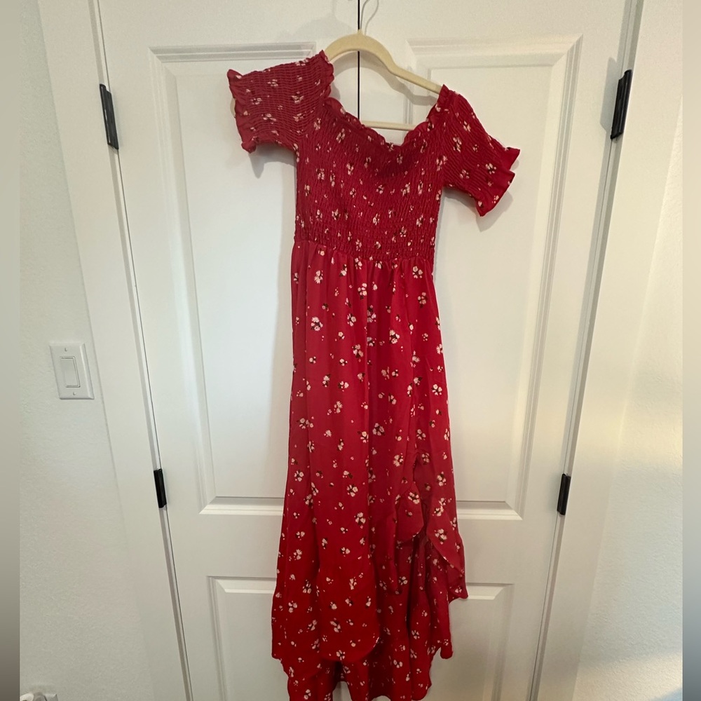 Francesca’s red floral long dress